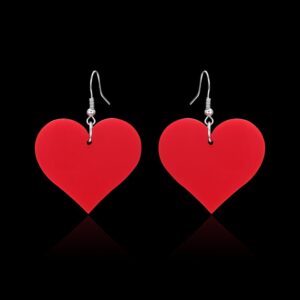 lureme Cute Heart Earrings Geometric Statement Dangle Earrings-Red (er005558-3)