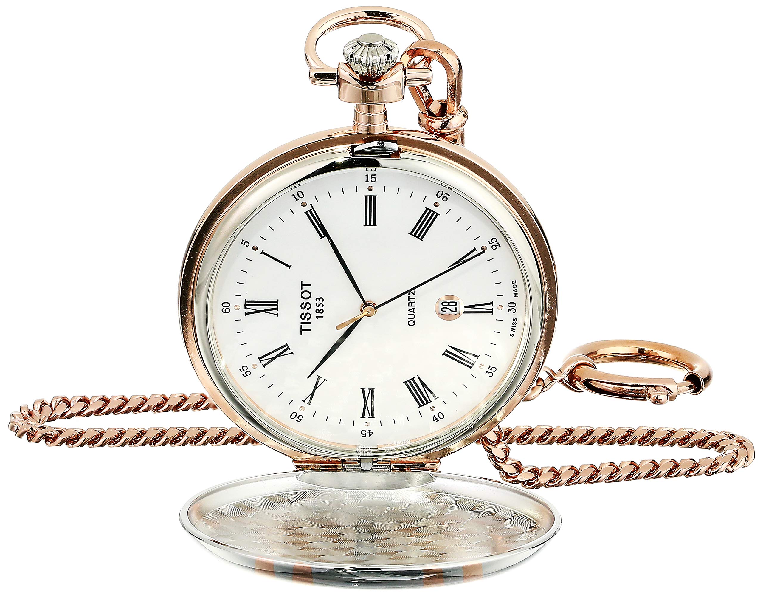 Tissot unisex-adult Savonnette Brass Pocket Watch Rose Gold & Silver T8624102901300