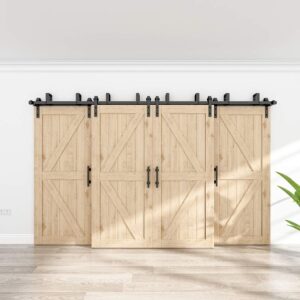 WINSOON 11FT Sliding Bypass Barn Wood Door Hardware 8 Rollers Kit System Bending Design Wall Mount Bracket Fit 4 Wooden Doors (11FT)