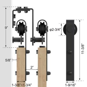 WINSOON 11FT Sliding Bypass Barn Wood Door Hardware 8 Rollers Kit System Bending Design Wall Mount Bracket Fit 4 Wooden Doors (11FT)