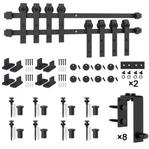 WINSOON 11FT Sliding Bypass Barn Wood Door Hardware 8 Rollers Kit System Bending Design Wall Mount Bracket Fit 4 Wooden Doors (11FT)