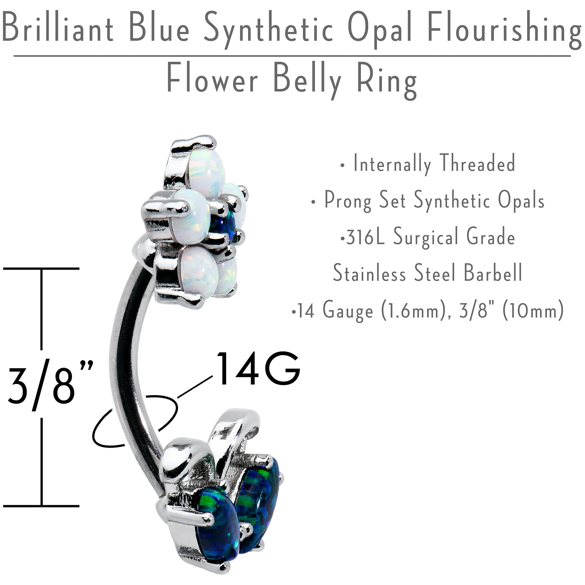 Body Candy Steel Clear Brilliant Blue Synthetic Opal Flourishing Flower Double Mount Belly Ring