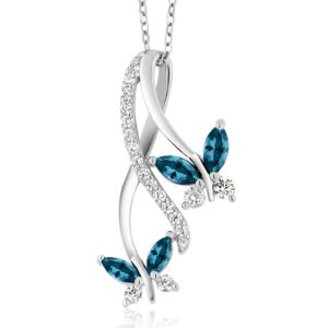 Gem Stone King 925 Sterling Silver London Blue Topaz Butterfly Pendant Necklace For Women (1.49 Cttw, Marquise Cut, Gemstone Birthstone, with 18 Inch Silver Chain)