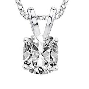 Houston Diamond District 1/2 Carat Platinum Cushion Solitaire Pendant Necklace K Color I2 w/ 16" 14K White Gold Chain”¦