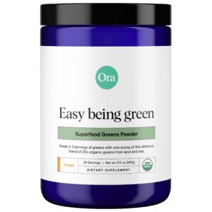 ora organic greens powder - vegan, gluten-free, organic super greens drink for energy and detox | antioxidants & adaptogenic herbs | 20+ superfood greens blend - citrus flavor, 30 servings