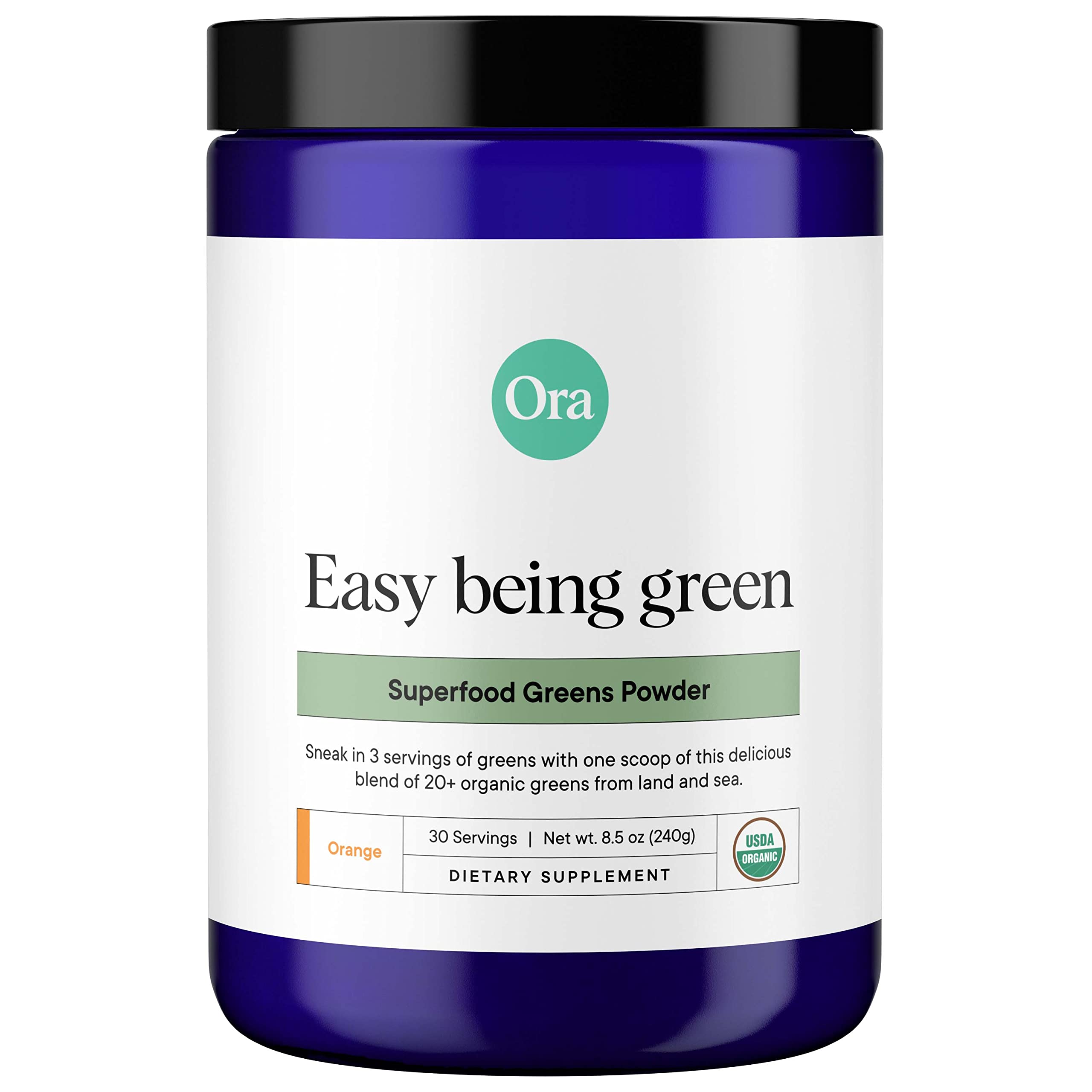 Ora Organic Greens Powder - Vegan, Gluten-Free, Organic Super Greens Drink for Energy and Detox | Antioxidants & Adaptogenic Herbs | 20+ Superfood Greens Blend - Citrus Flavor, 30 Servings