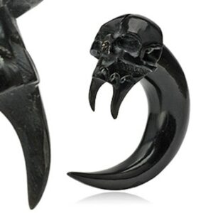 angel of death skull hand carved organic horn wildklass taper (sold as a pair) (0 ga)