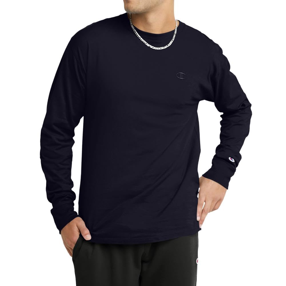 CHAMPION, Classic Long Sleeve, Comfortable, Soft T-Shirt for Men (Reg. or Big & Tall), Black, XX-Large