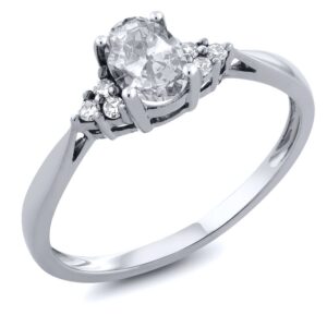 Gem Stone King 14K White Gold White Topaz and Diamond Engagement Ring For Women (0.56 Cttw, Gemstone Birthstone, Available In Size 5, 6, 7, 8, 9)