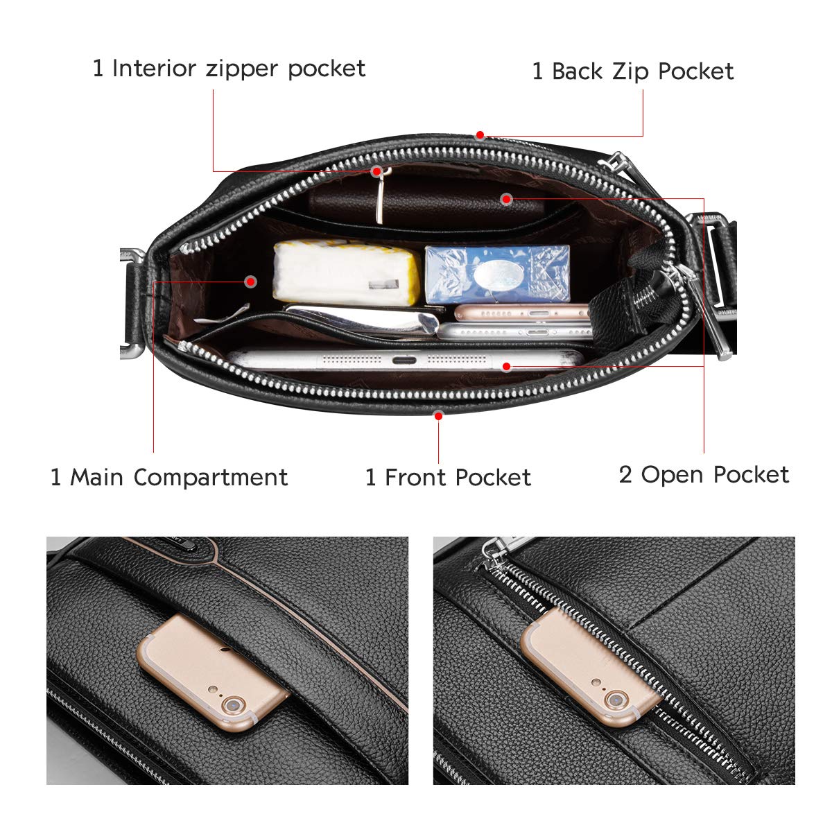 LAORENTOU Men's Genuine Leather Shoulder Bag, Business Crossbody Bag for Men Messenger Bags Leather Purse