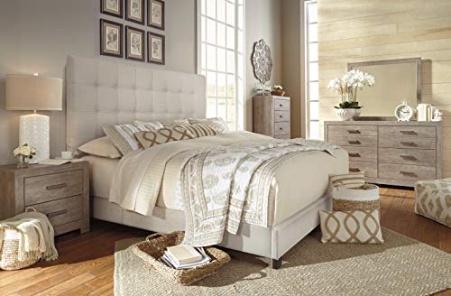 Signature Design by Ashley Dolante Modern Farmhouse Button-Tufted Upholstered Platform Bed, King, Beige