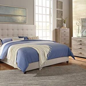 Signature Design by Ashley Dolante Modern Farmhouse Button-Tufted Upholstered Platform Bed, King, Beige