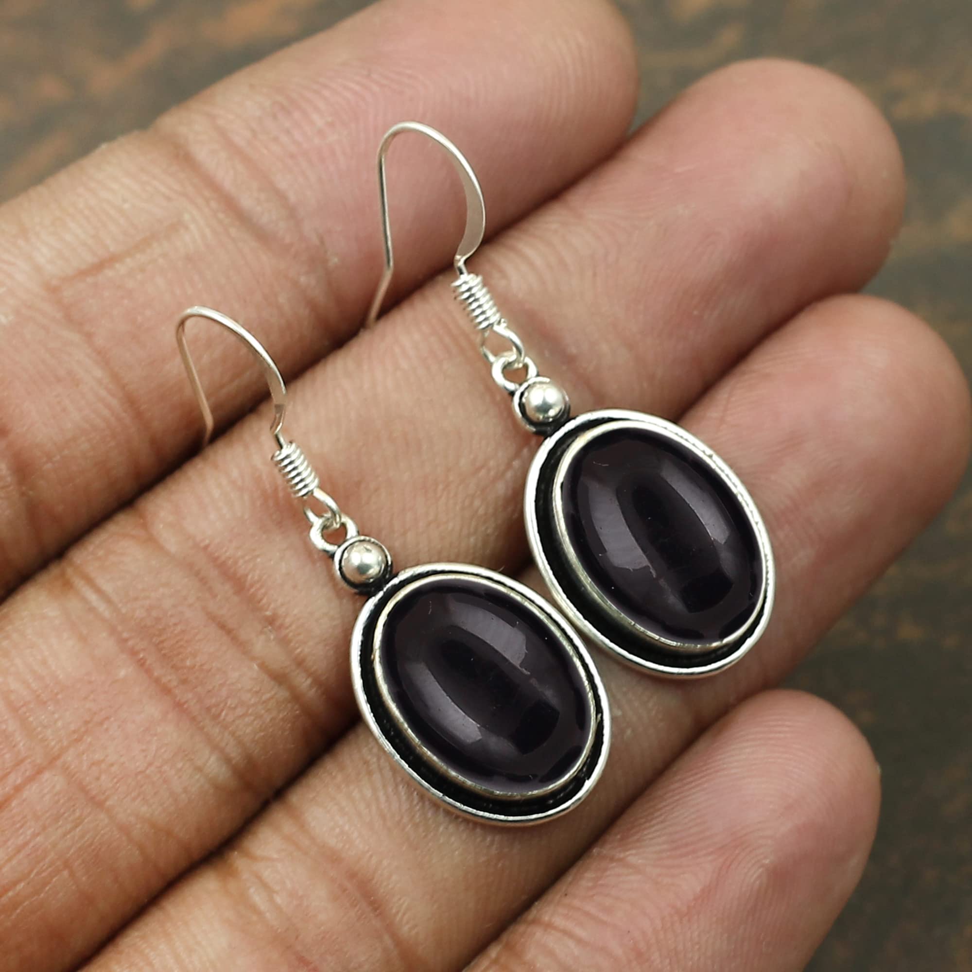 10.56 Cts Black Onyx Dangle Earrings For Women, Black Stone July Birthstone Jewelry Mother's Day Gifts For Mom Wife