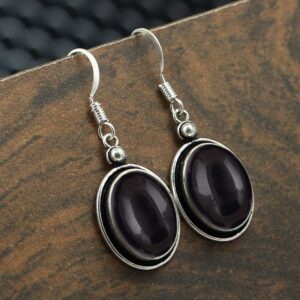 10.56 Cts Black Onyx Dangle Earrings For Women, Black Stone July Birthstone Jewelry Mother's Day Gifts For Mom Wife