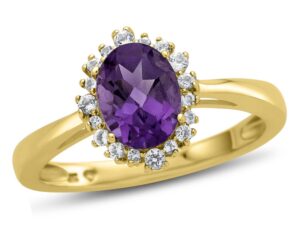 fjc finejewelers 10k yellow gold 8x6mm oval amethyst with white topaz accent stones halo ring size 9