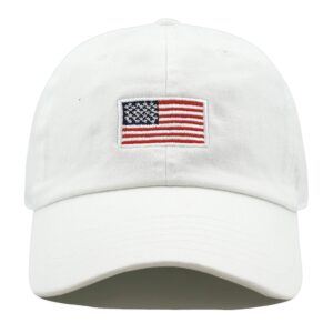 USA Flag & Embroidery Premium 100% Cotton Low Profile Adjustable Baseball Dad Cap (Flag-White)