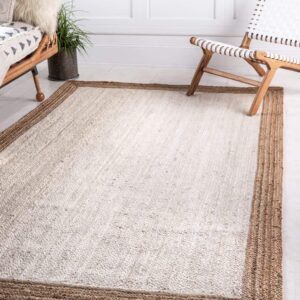 Unique Loom Braided Jute Collection Classic Quality Made Natural Hand Woven with Solid Color Detail, Area Rug, Rectangular 5' 0" x 8' 0", White/Beige