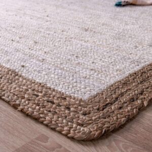 Unique Loom Braided Jute Collection Classic Quality Made Natural Hand Woven with Solid Color Detail, Area Rug, Rectangular 5' 0" x 8' 0", White/Beige