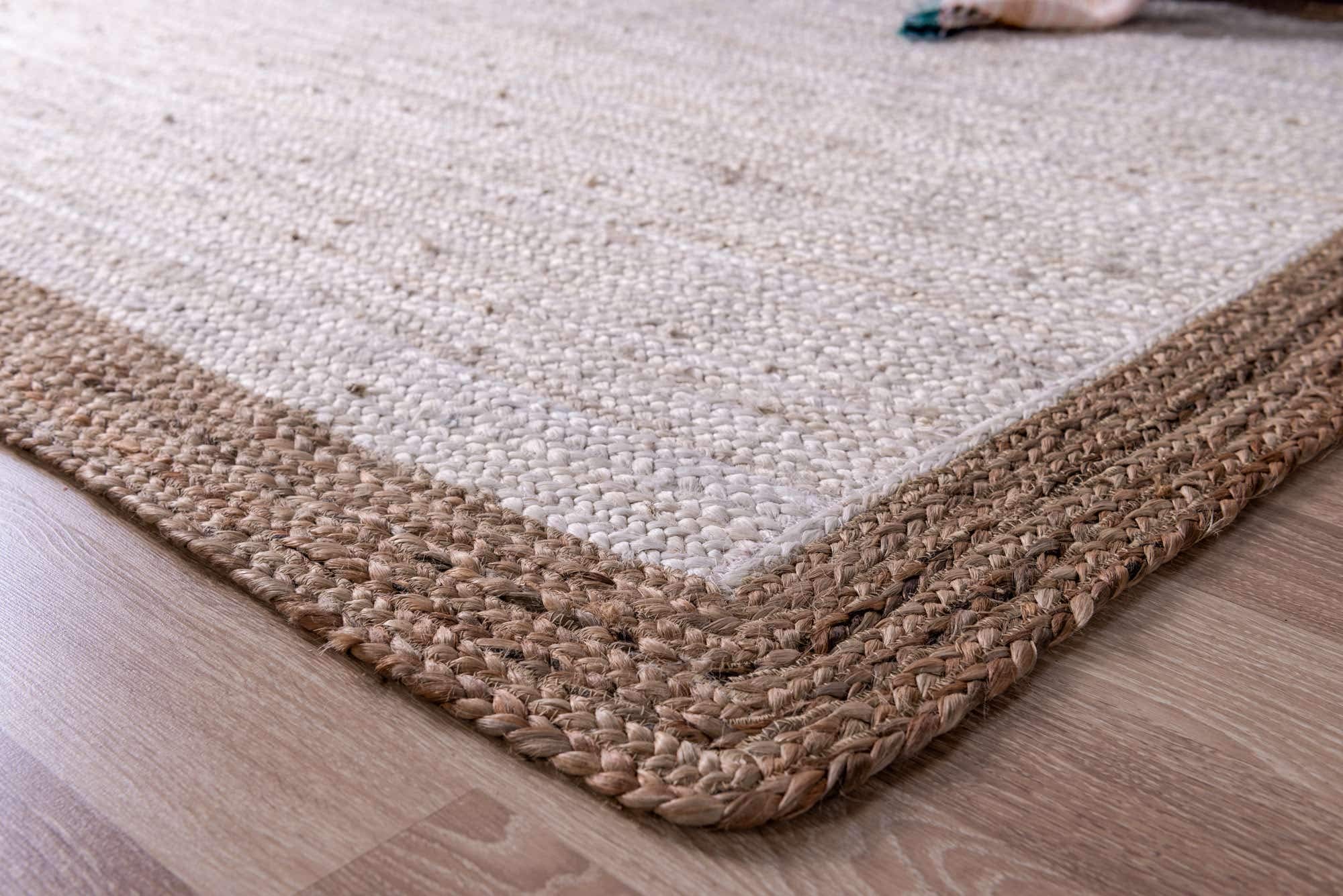 Unique Loom Braided Jute Collection Classic Quality Made Natural Hand Woven with Solid Color Detail, Area Rug, Rectangular 5' 0" x 8' 0", White/Beige