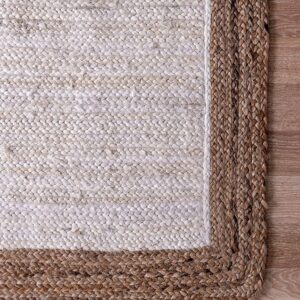 Unique Loom Braided Jute Collection Classic Quality Made Natural Hand Woven with Solid Color Detail, Area Rug, Rectangular 5' 0" x 8' 0", White/Beige