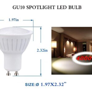 YMZM GU10 7Watt LED Spotlight Bulbs (Equivalent 65watt Halogen Bulbs) 4000K Natural White 700Lumen MR16 LED Light Bulb 120Volt 120 Degree GU10 Base Dimmable Indoor Led Light Bulbs (Pack of 4)