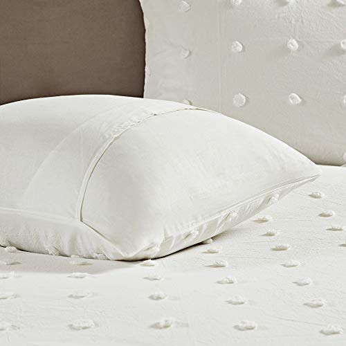 Urban Habitat Cotton Comforter Set White Comforter Queen Jacquard Tufts Pom Pom Winter All Season Shabby Chic Bedding, Matching Shams, Decorative Pillows, Full Queen Size 88 in x 92 in, Ivory 7 Piece