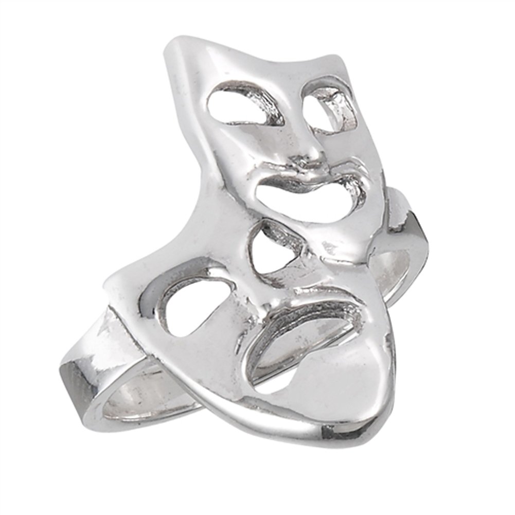 Happy Sad Comedy Tragedy Mask Face Ring New .925 Sterling Silver Band Size 8