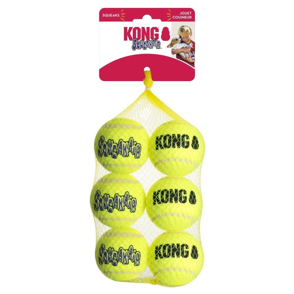 KONG Squeakair Balls, Dog Toy Premium Squeak Tennis Balls for Medium Dogs, Pack of 6