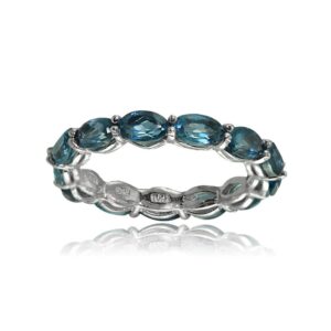 ice gems sterling silver london blue topaz 5x3mm oval-cut eternity band ring, size 5