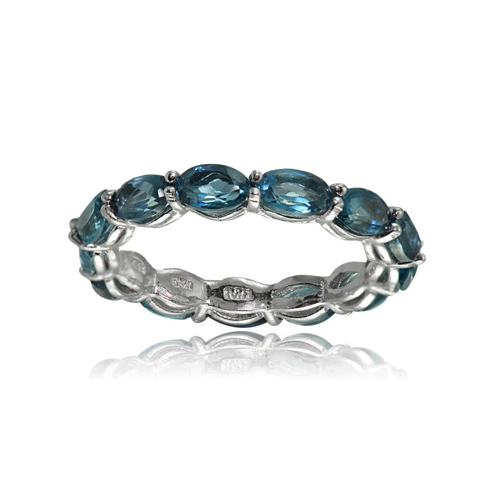 Ice Gems Sterling Silver London Blue Topaz 5x3mm Oval-cut Eternity Band Ring, Size 5