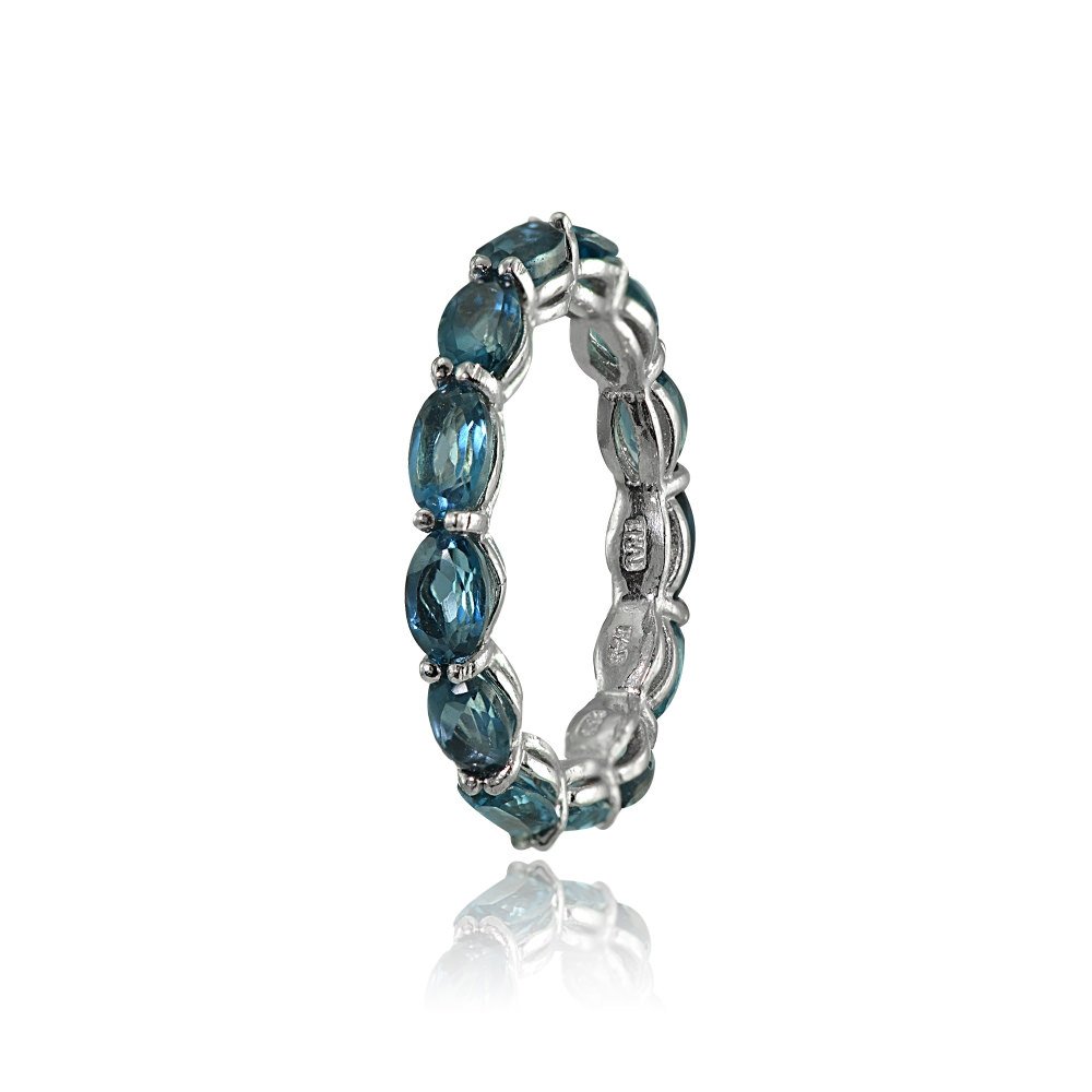 Ice Gems Sterling Silver London Blue Topaz 5x3mm Oval-cut Eternity Band Ring, Size 5