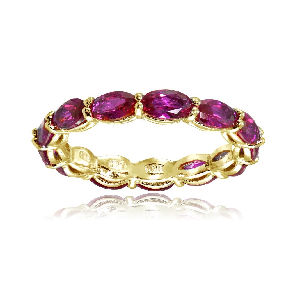 Ice Gems Yellow Gold Flashed Silver Created Ruby 5x3mm Oval-cut Eternity Band Ring, Size8