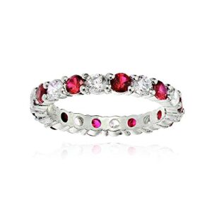 Ice Gems Sterling Silver Created Ruby and Cubic Zirconia Wedding Band Ring, Size 6