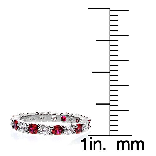 Ice Gems Sterling Silver Created Ruby and Cubic Zirconia Wedding Band Ring, Size 6