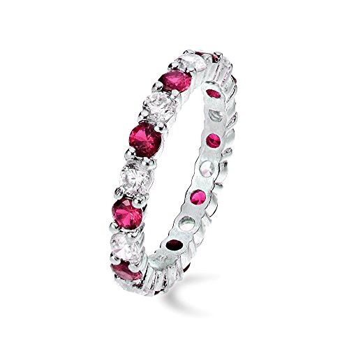 Ice Gems Sterling Silver Created Ruby and Cubic Zirconia Wedding Band Ring, Size 6