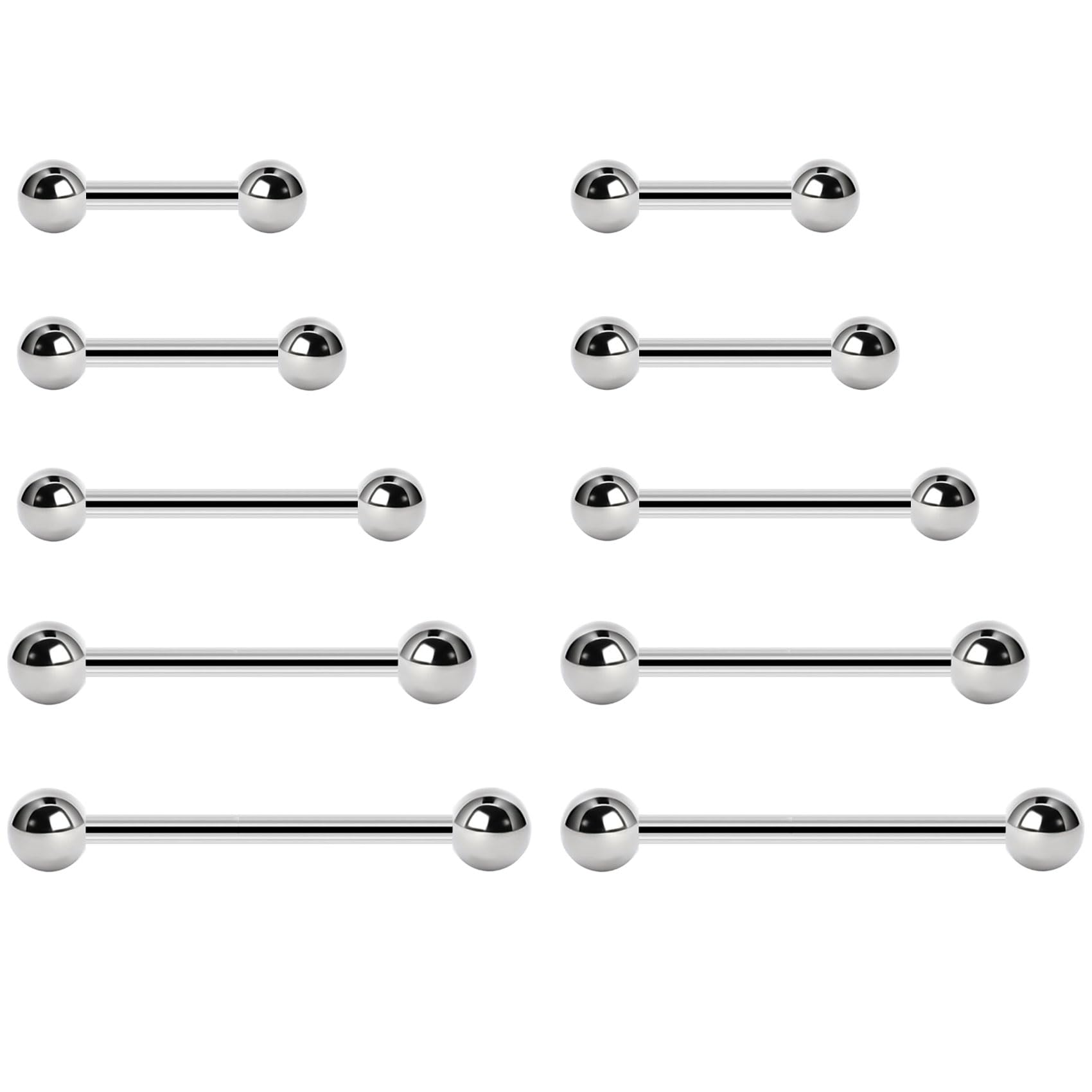 NewkeepsR 3 Pairs-10G(2.5mm) Thikness, 8mm/10mm/12mm Length Surgical Steel Externally Threaded Barbell,Short Industrial Bars Tongue Cheek Dimple Nipple Piercing