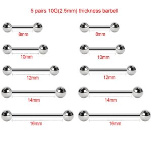 NewkeepsR 3 Pairs-10G(2.5mm) Thikness, 8mm/10mm/12mm Length Surgical Steel Externally Threaded Barbell,Short Industrial Bars Tongue Cheek Dimple Nipple Piercing