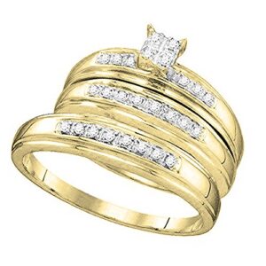 dazzlingrock collection 0.25 carat (ctw) 10k round cut diamond men and women's ring trio set 1/4 ct, yellow gold, size 9