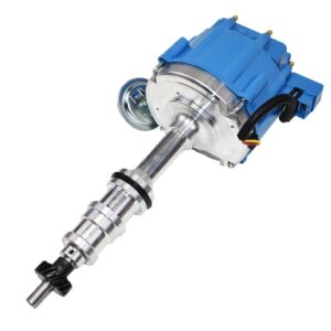 a-team performance - hei complete distributor 65,000 volts coil - compatible with big block ford fe v8 352 360 390 406 410 427 428 one-wire installation blue cap