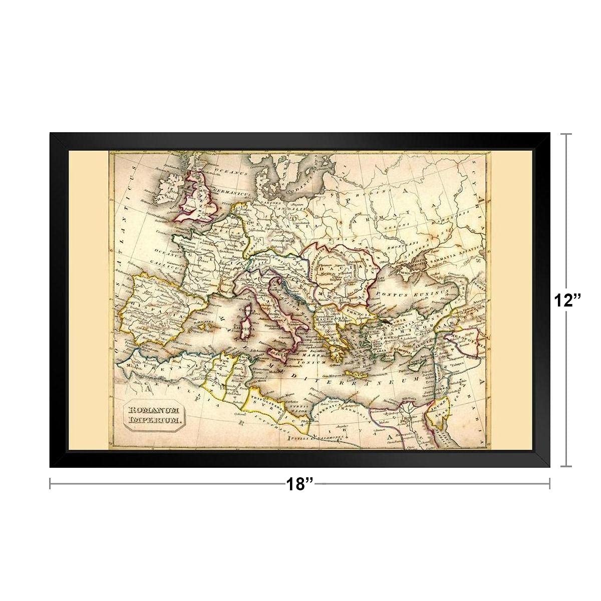 Roman Empire Antique Style Map Wall Art Black Wood Framed Art Poster 14x20