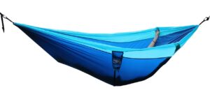 pog premium double hammock - ripstop nylon with aluminum carabiners & 9 feet long straps included. (sapphire blue/lake blue, 78" w x 125" l)