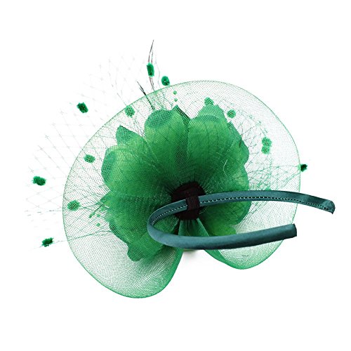 ACTLATI Fascinators Hat for Women Tea Party Headband Wedding Cocktail Flower Mesh Feathers Hair Clip 20s Flapper Headpiece,Dark Green