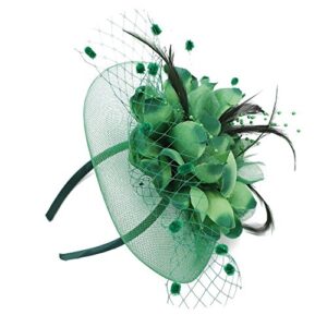 ACTLATI Fascinators Hat for Women Tea Party Headband Wedding Cocktail Flower Mesh Feathers Hair Clip 20s Flapper Headpiece,Dark Green