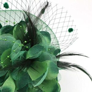 ACTLATI Fascinators Hat for Women Tea Party Headband Wedding Cocktail Flower Mesh Feathers Hair Clip 20s Flapper Headpiece,Dark Green