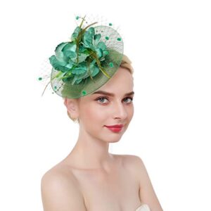 ACTLATI Fascinators Hat for Women Tea Party Headband Wedding Cocktail Flower Mesh Feathers Hair Clip 20s Flapper Headpiece,Dark Green