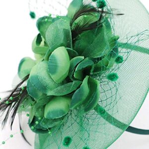 ACTLATI Fascinators Hat for Women Tea Party Headband Wedding Cocktail Flower Mesh Feathers Hair Clip 20s Flapper Headpiece,Dark Green