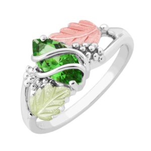 Marquise Synthetic Emerald May Birthstone Wrap Ring, Sterling Silver, 12k Green and Rose Black Hills Gold Size 9.25