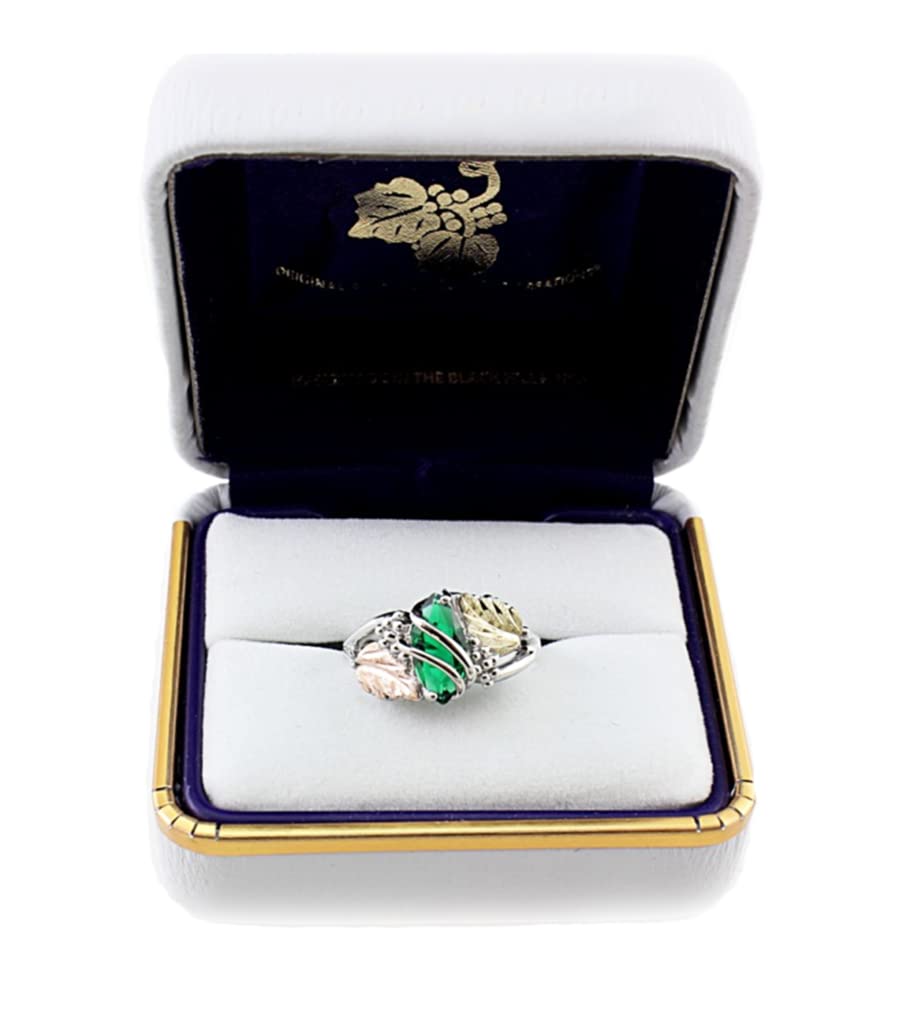 Marquise Synthetic Emerald May Birthstone Wrap Ring, Sterling Silver, 12k Green and Rose Black Hills Gold Size 9.25