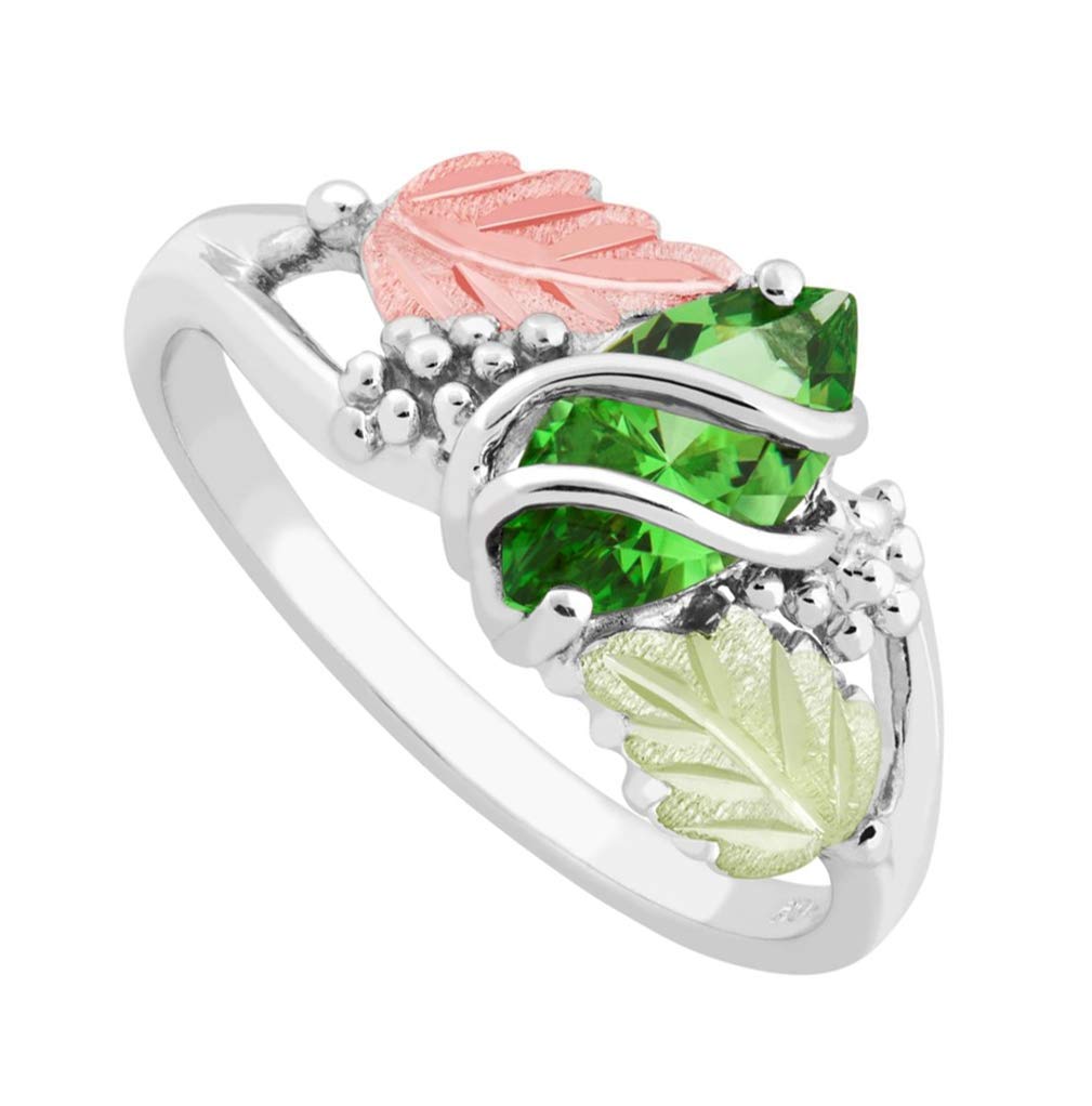 Marquise Synthetic Emerald May Birthstone Wrap Ring, Sterling Silver, 12k Green and Rose Black Hills Gold Size 9.25