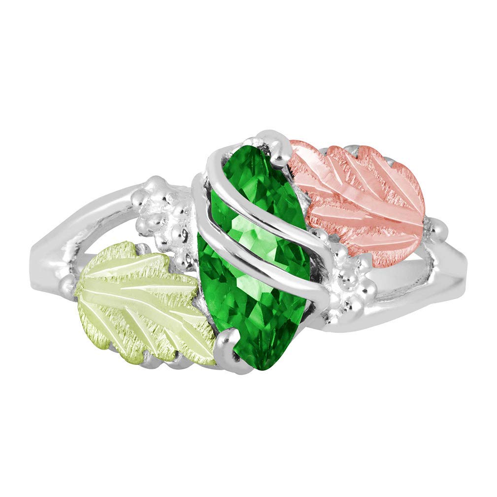 Marquise Synthetic Emerald May Birthstone Wrap Ring, Sterling Silver, 12k Green and Rose Black Hills Gold Size 9.25